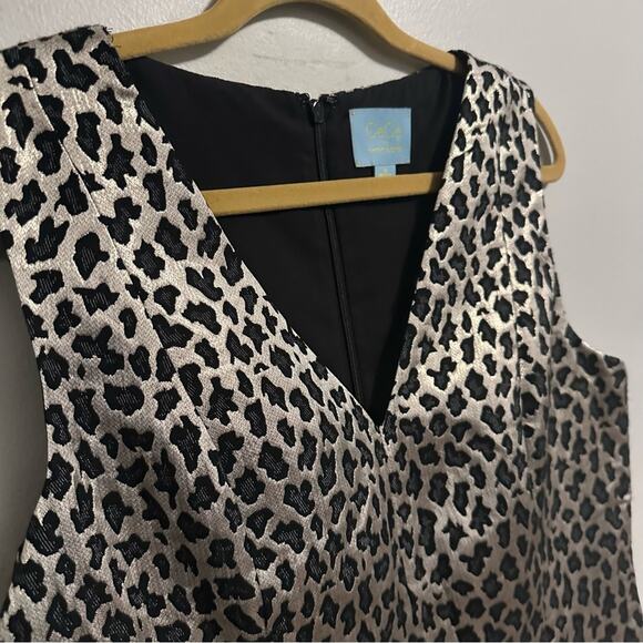 CeCe by Cynthia Steffe Leopard Print V-Neck Mini Dress Gold Black Women 12 New - Picture 4 of 7